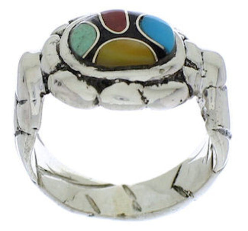Genuine Sterling Silver Multicolor Inlay Jewelry Ring Size 8 WX39528